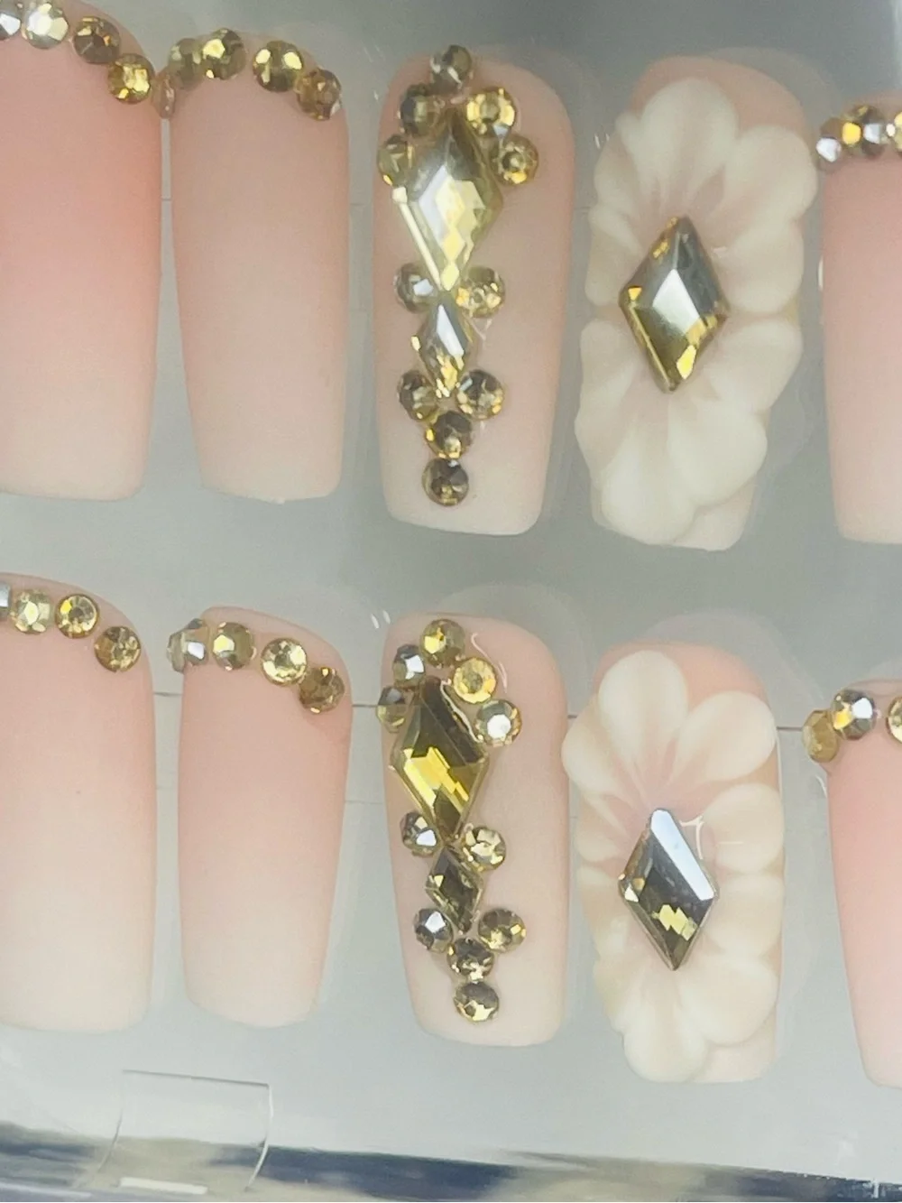 Luxury Pink Handmade Press-On Nail Set with Gold Accents